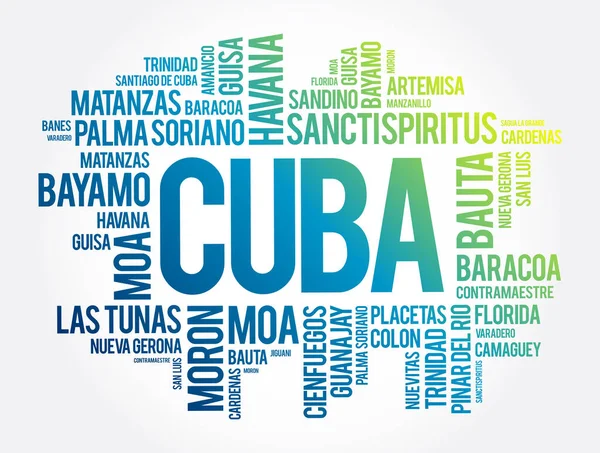 Κατάλογος Των Πόλεων Και Των Πόλεων Στην Κούβα Λέξη Cloud — Διανυσματικό Αρχείο