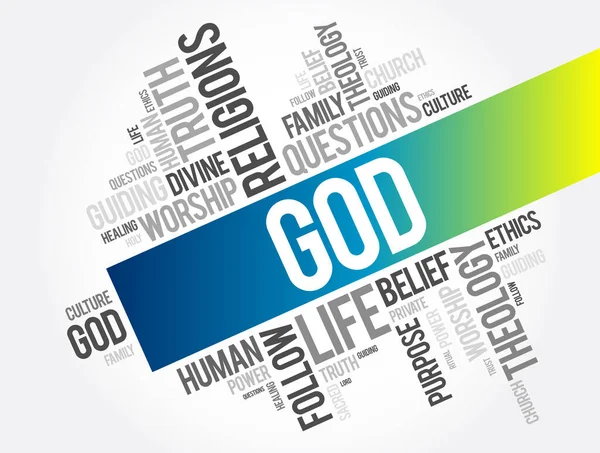 Palabra Dios Nube Collage Religión Concepto Fondo — Vector de stock