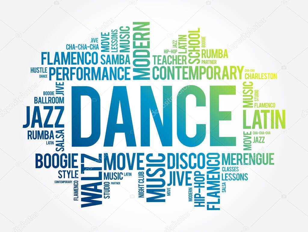 Dance word cloud collage, concept background