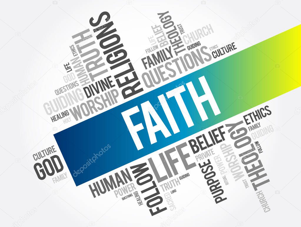 Faith word cloud collage , social concept background