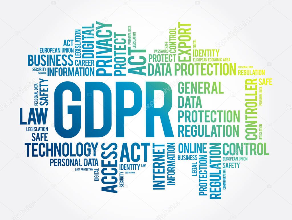 GDPR - General Data Protection Regulation word cloud collage, technology concept background