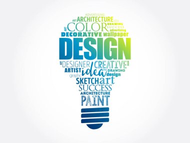 DESIGN ampul kelime bulut kolajı, yaratıcı iş konsepti