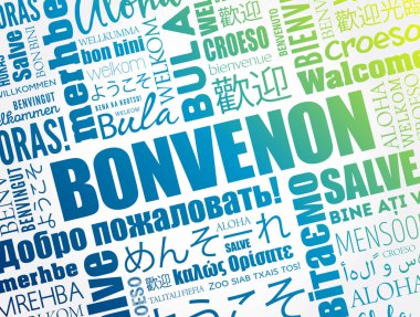 Bonvenon (Esperanto 'ya Hoşgeldiniz) farklı dillerde kelime bulutu
