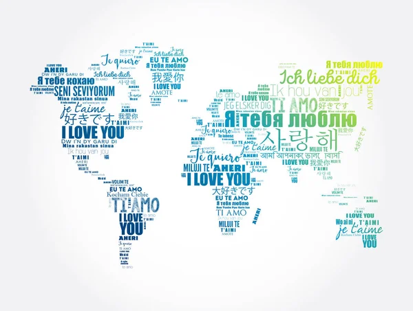 Palavras Amor Amo Diferentes Idiomas Forma Mapa Mundo Fundo Conceito —  Vetores de Stock