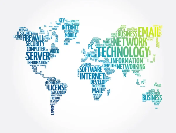 Технологическое Облако Слов Форме Карты Мира Фон Бизнес Концепции — стоковый вектор
