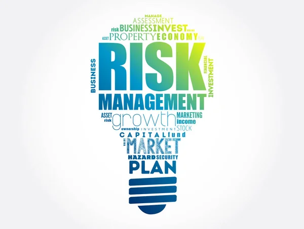 Risk Management Light Bulb Word Cloud Collage Business Concept Background — Stock Vector