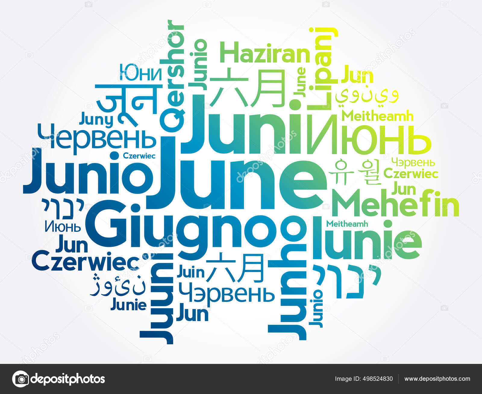 June Different Languages World Word Cloud Concept Background Stock ...