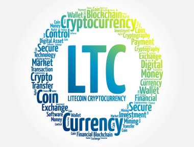 LTC veya LiteCoin kripto para birimi kelime bulut kolajı, iş konsepti geçmişi