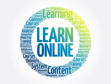 Çevrimiçi daire kelime bulutu, iş konsepti geçmişini öğren