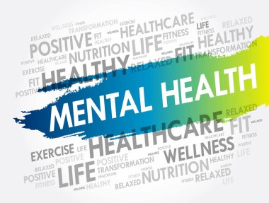Ruh sağlığı kelimesi bulut kolajı, sağlık konsepti geçmişi