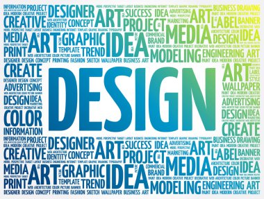 Tasarım kelime bulutu kolaj, yaratıcı iş kavramı
