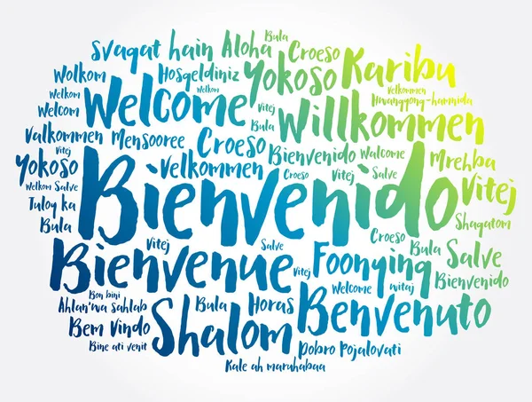 Bienvenido Bienvenido Español Nube Palabras Diferentes Idiomas Fondo Conceptual — Archivo Imágenes Vectoriales