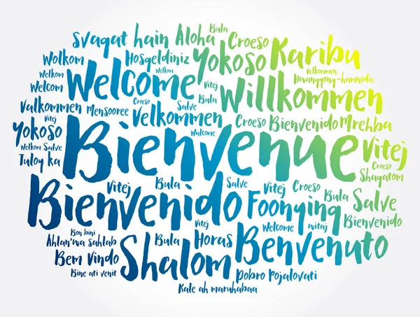 Bienvenue Bienvenido Francés Nube Palabras Diferentes Idiomas Fondo Conceptual — Archivo Imágenes Vectoriales
