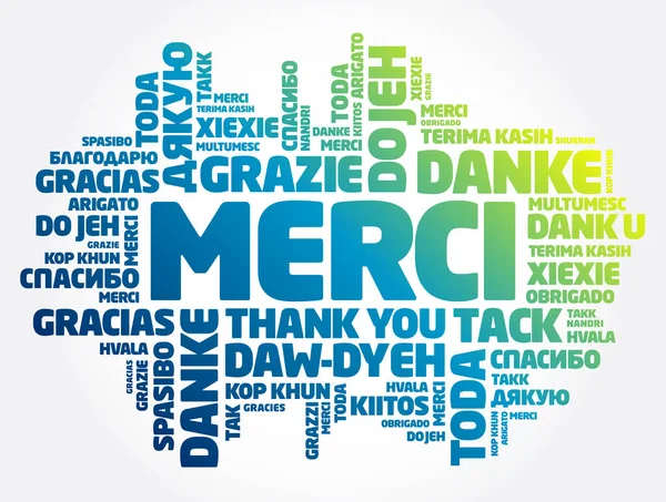 Merci Merci Français Nuage Mots Dans Différentes Langues — Image vectorielle