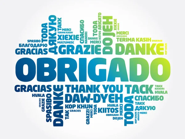 Obrigado Obrigado Português Word Cloud Diferentes Idiomas — Vetor de Stock