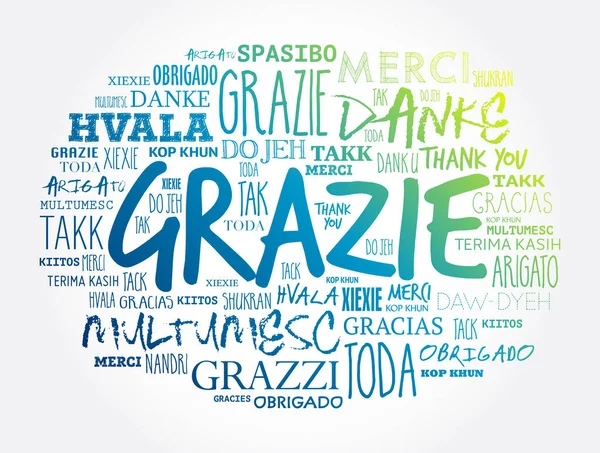 Grazie Gracias Italiano Palabra Nube Fondo Diferentes Idiomas — Archivo Imágenes Vectoriales