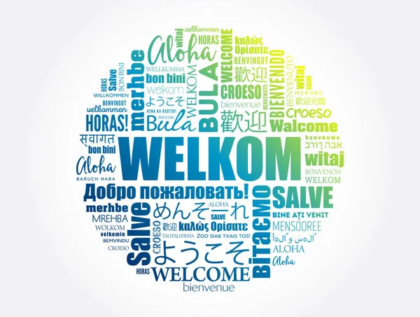 Welkom Welcome Afrikaans Nuvem Palavras Diferentes Idiomas Fundo Conceitual — Vetor de Stock