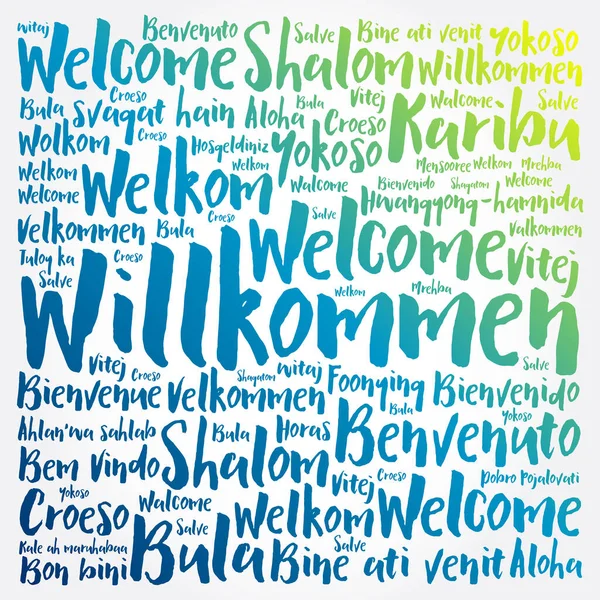 Willkommen 欢迎德语 不同语言 不同概念背景的词云 — 图库矢量图片