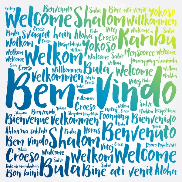 Bem Vindo Bienvenido Portugués Nube Palabras Diferentes Idiomas — Archivo Imágenes Vectoriales