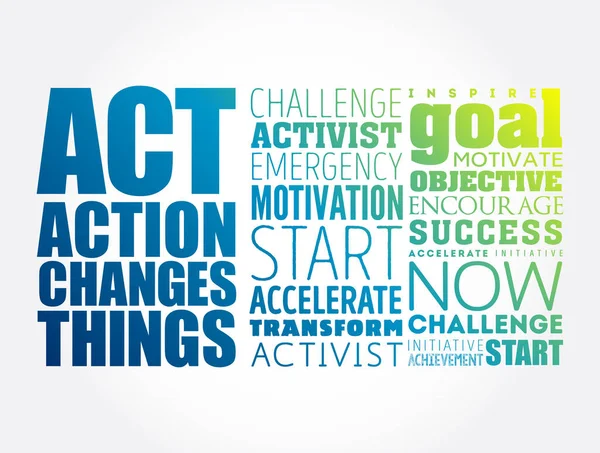 Act Δράση Αλλαγές Πράγματα Σύννεφο Λέξη Επιχειρηματικό Υπόβαθρο Έννοια — Διανυσματικό Αρχείο