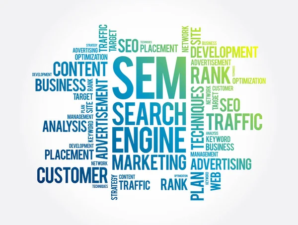 Sem Search Engine Marketing Nuvem Palavras Fundo Conceito Negócios — Vetor de Stock