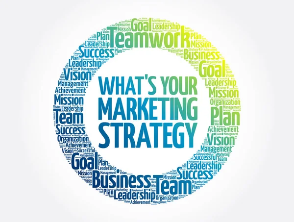 Qual Sua Estratégia Marketing Círculo Nuvem Palavras Conceito Negócio — Vetor de Stock