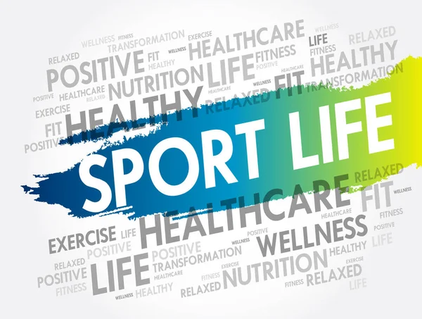 Deporte Vida Palabra Nube Fondo Salud Concepto Fondo — Archivo Imágenes Vectoriales