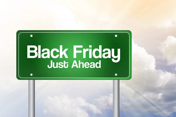 Black Friday Just Ahead Green Road Sign, Business Concep — Stock Photo, Image