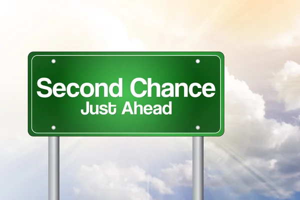 Second Chance Just Ahead Green Road Sign, negócio dissimular — Fotografia de Stock