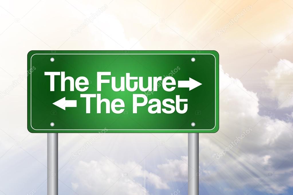 The Future, The Past Green Road Sign, business concep