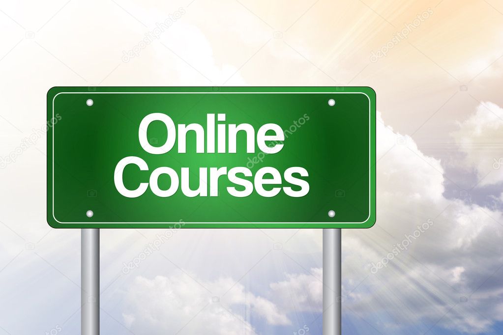 Online Courses Green Road Sign, business concep