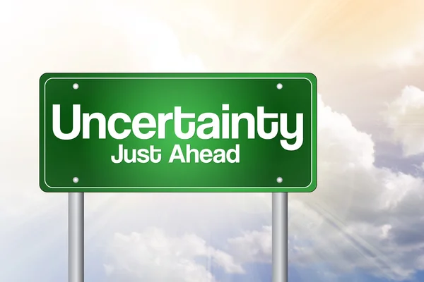 Uncertainty Just Ahead Green Road Sign, business concep — Stock Photo, Image