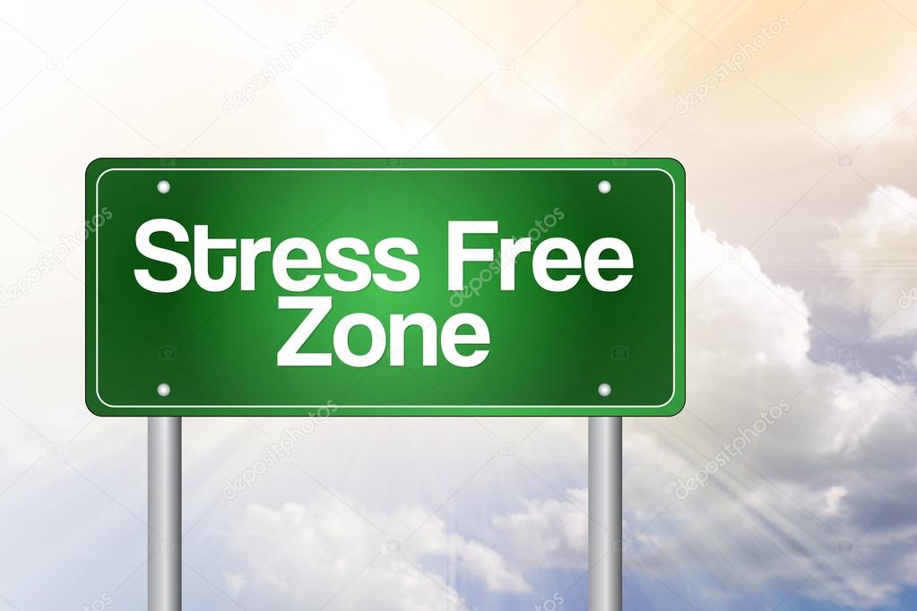 Stress Free Zone Green Road Sign, business concep