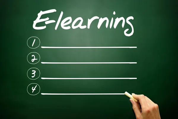 Liste blanche E-learning dessinée à la main, concept d'entreprise sur tableau noir — Photo