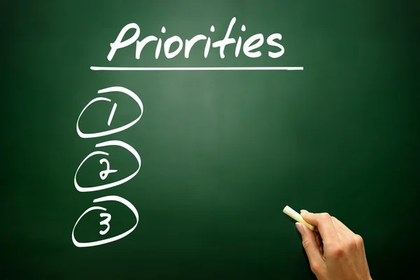 Hand drawn Priorities blank List, business concept on blackboard — Stock Photo, Image