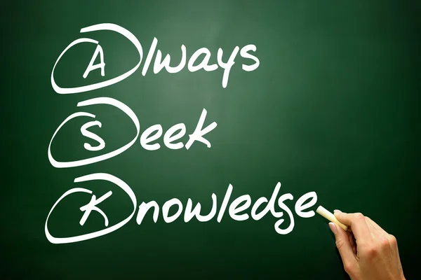 Desenhado à mão sempre procurar conhecimento (ASK), conceito de negócio em blac — Fotografia de Stock