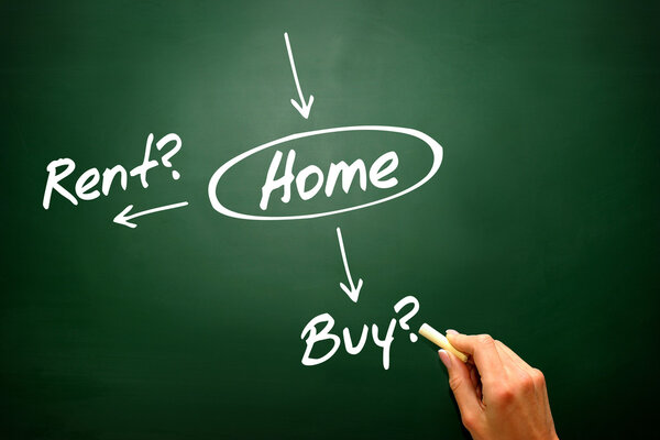 Hand drawn Decide concept buy or rent for the home, presentation