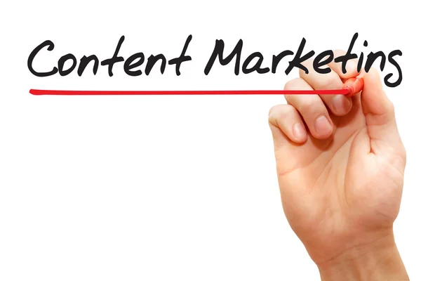 Hand skriva Content Marketing, business begreppsmässigt — Stockfoto