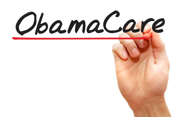 Hand schrijven Obamacare, zakelijke concep — Stockfoto
