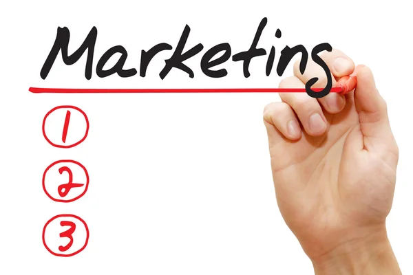 Escritura a mano Lista de Marketing, concep negocio — Foto de Stock