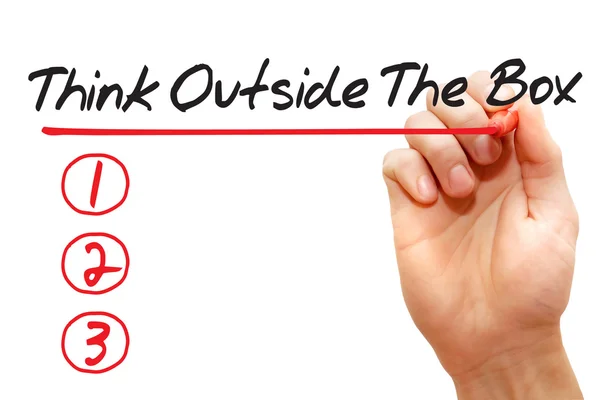 Tulisan tangan Think Outside The Box List, bisnis concep — Stok Foto