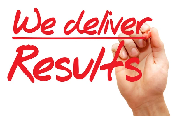 Hand writing We deliver Results, business concept — Stock Photo, Image