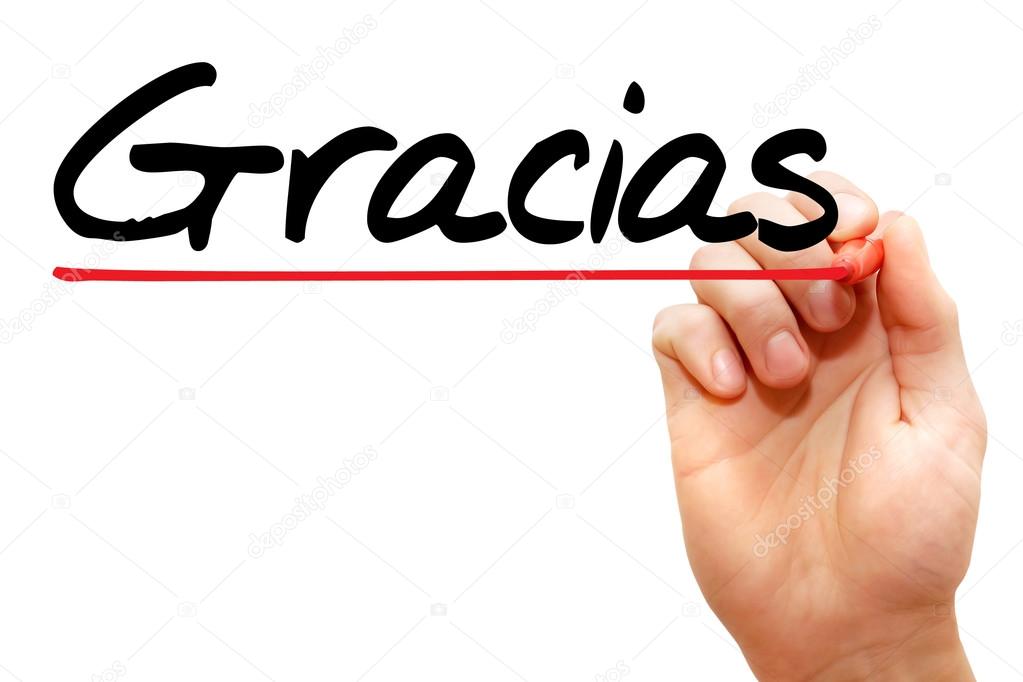 Hand writing Gracias, business concept