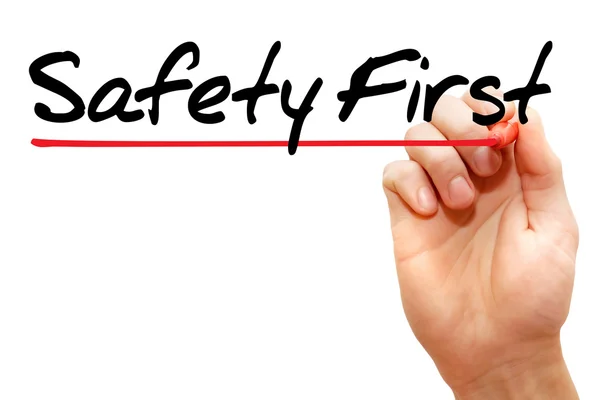Hand writing Safety First, business concept — Stock Photo, Image