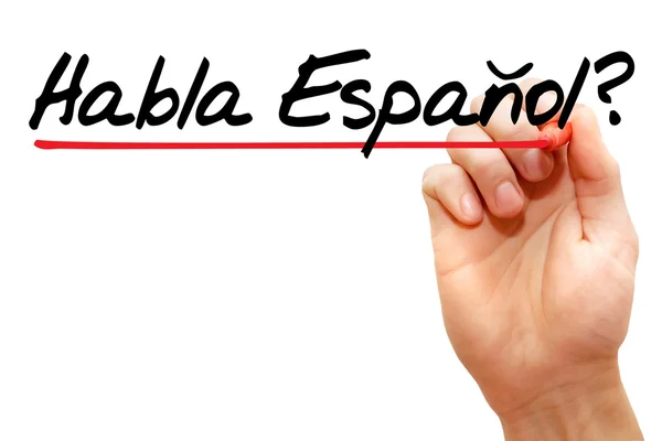 Hand skriva Habla Espanol? Business begreppsmässigt — Stockfoto