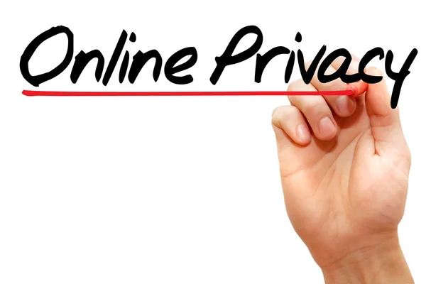 Hand skriva Online Privacy, business begreppsmässigt — Stockfoto