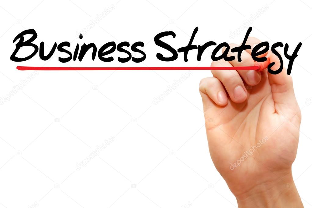 Hand writing Business Strategy, business concep