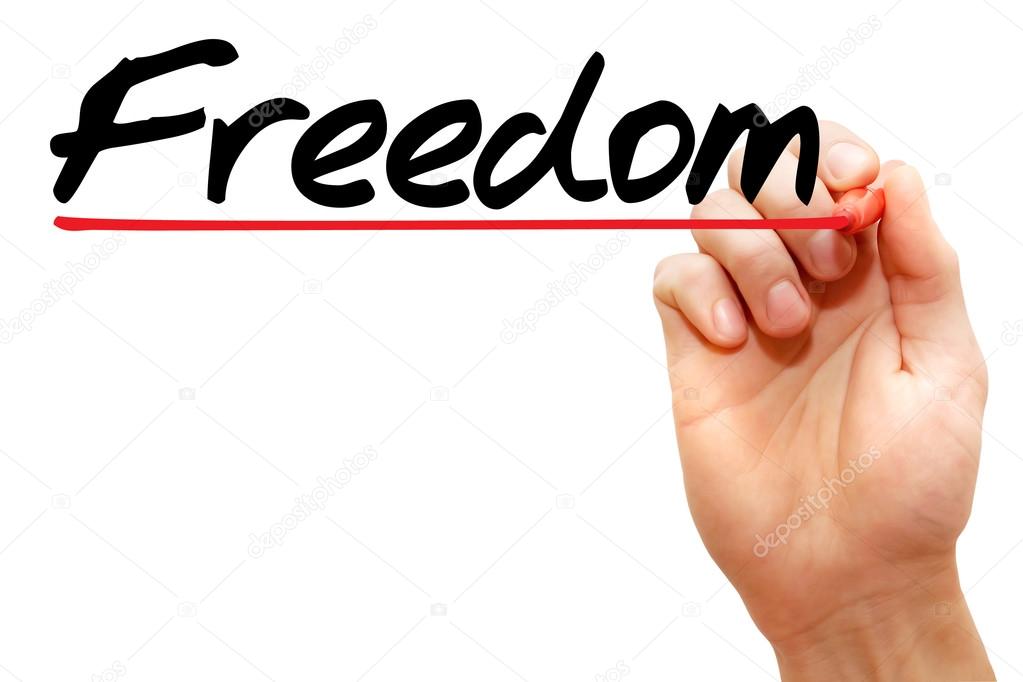 Hand writing Freedom, business concep