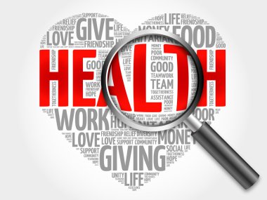 Büyüteç ile sağlık kelime bulutu