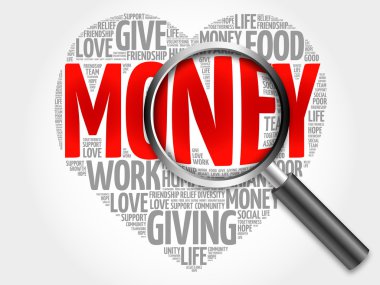 Büyüteç ile para kelime bulutu